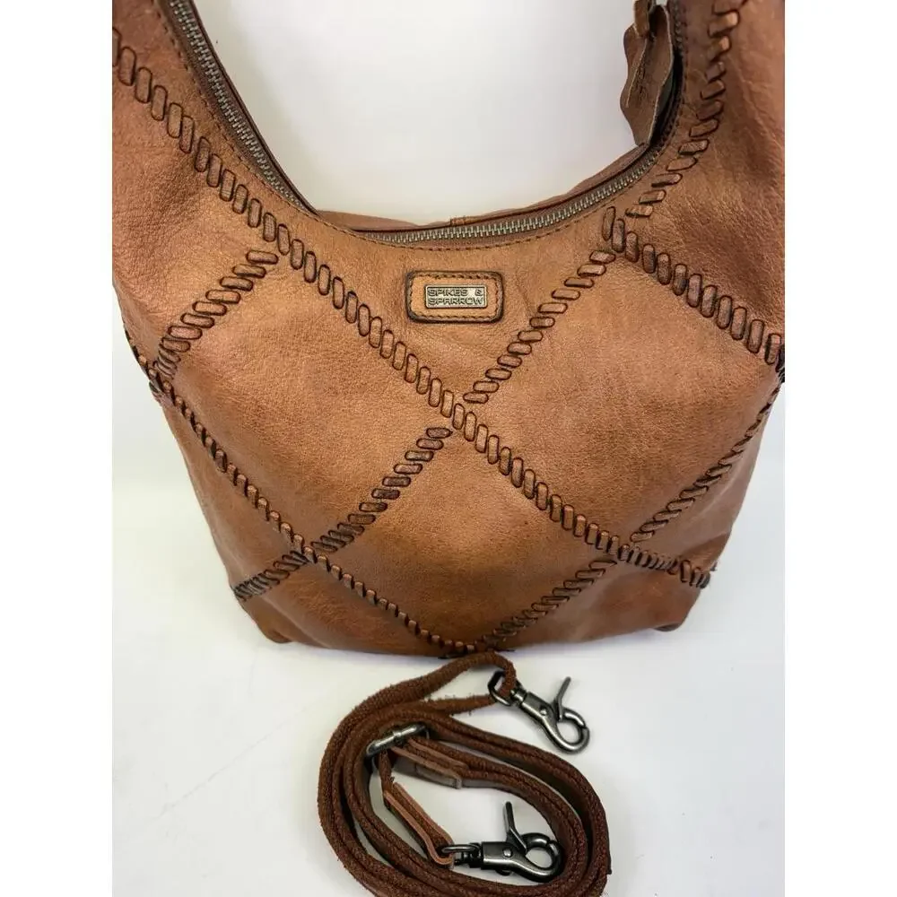 Spikes & Sparrow Brown Leather Hobo Bag Whipstitch Crossbody Handbag Slouchy - Picture 2 of 9